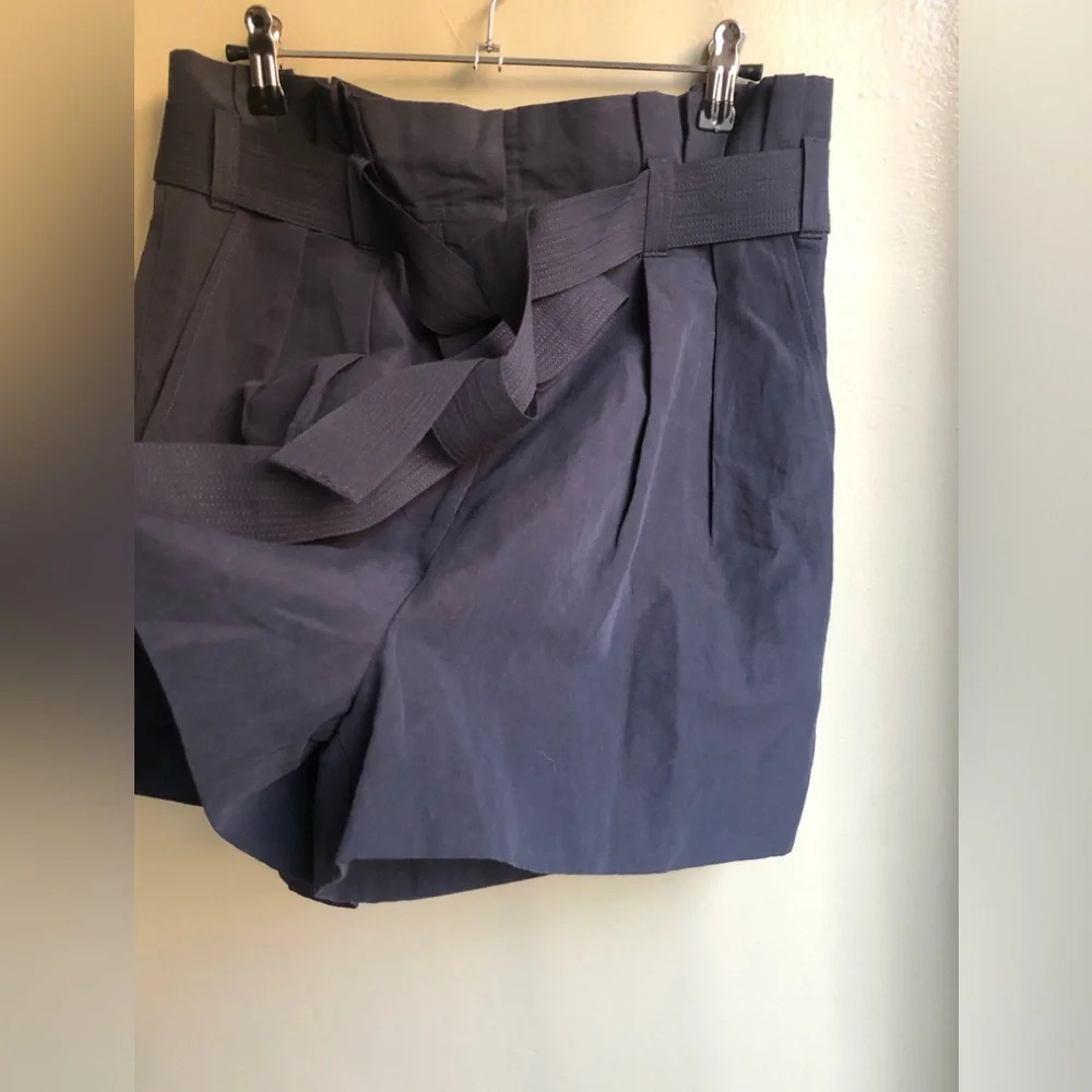 ULLA JOHNSON Iris Pleated Cotton Linen Silk Bend Shorts Midnight Blue Size: 8